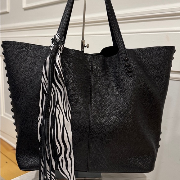 Rebecca Minkoff Bag Black Studded Pebbled Leather Unlined Tote Wallet Set - Picture 3 of 17